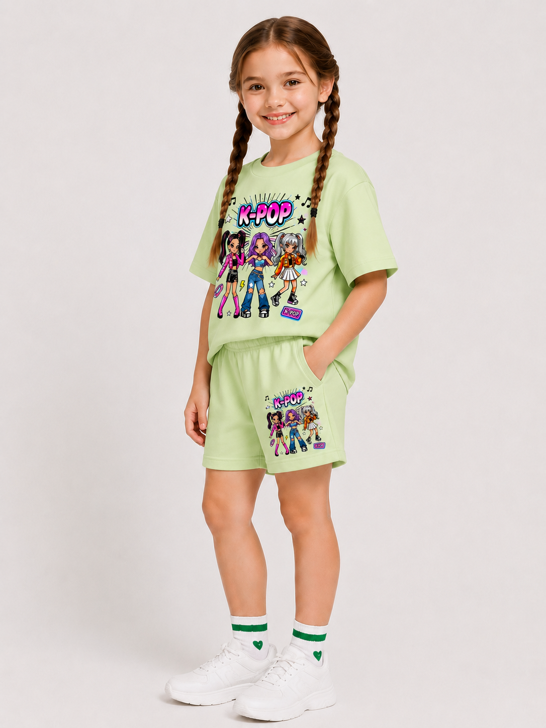Ensemble Short & T-shirt K-POP Enfant (Vert)