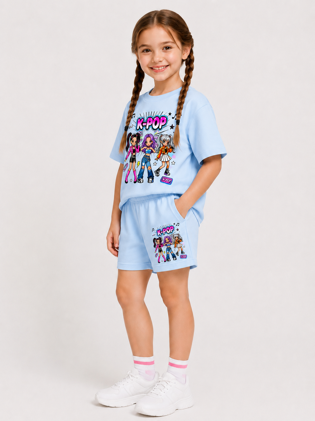 Ensemble Short & T-shirt K-POP Enfant (Bleu)
