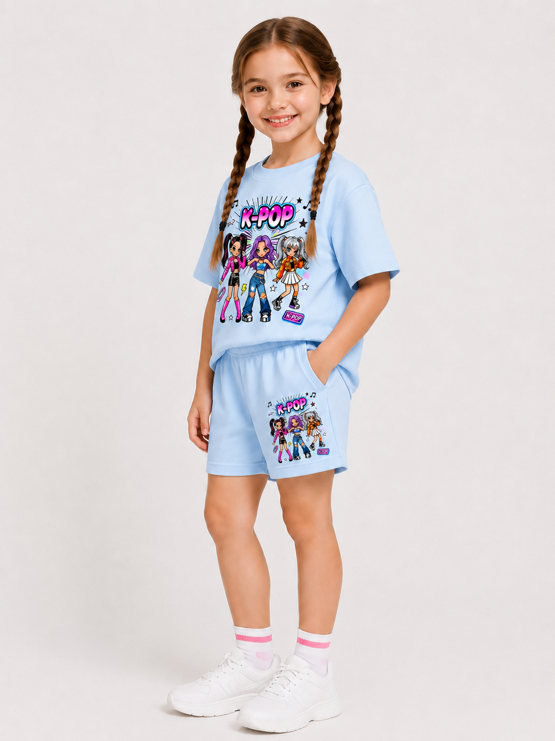 Ensemble Short & T-shirt K-POP Enfant (Bleu)