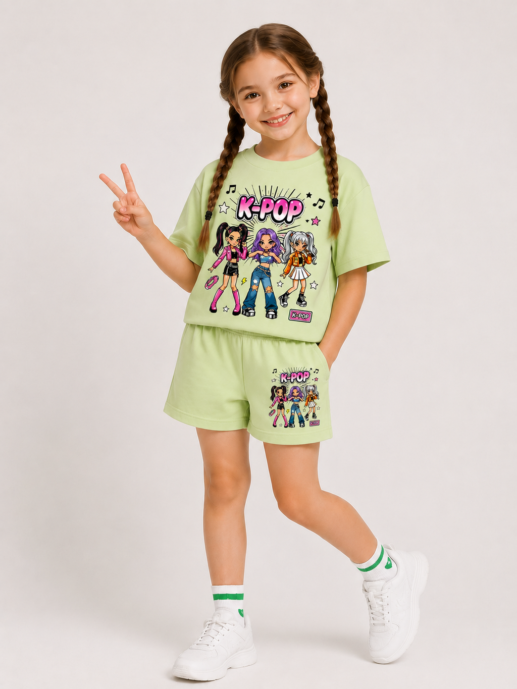 Ensemble Short & T-shirt K-POP Enfant (Vert)