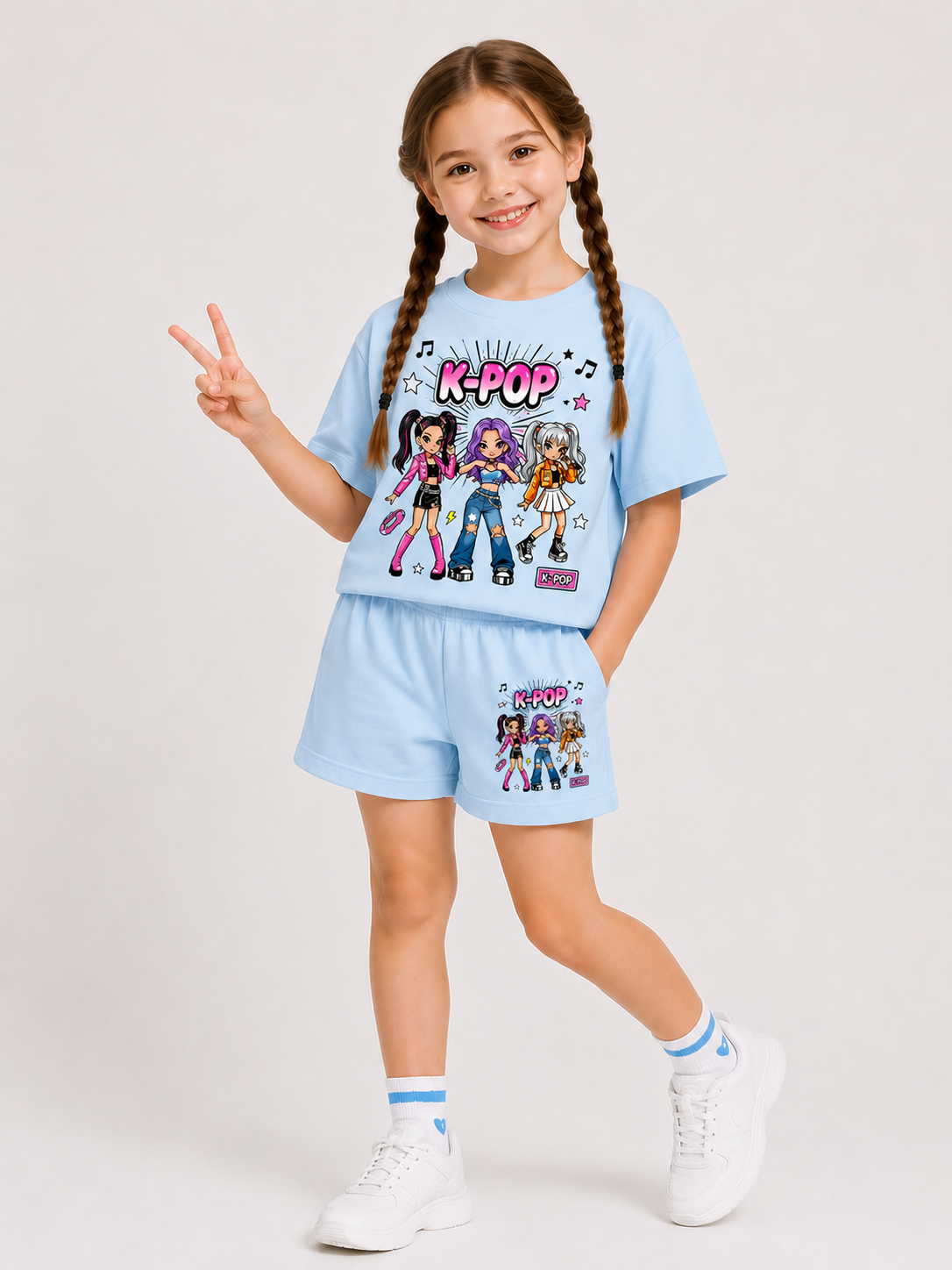 Ensemble Short & T-shirt K-POP Enfant (Bleu)