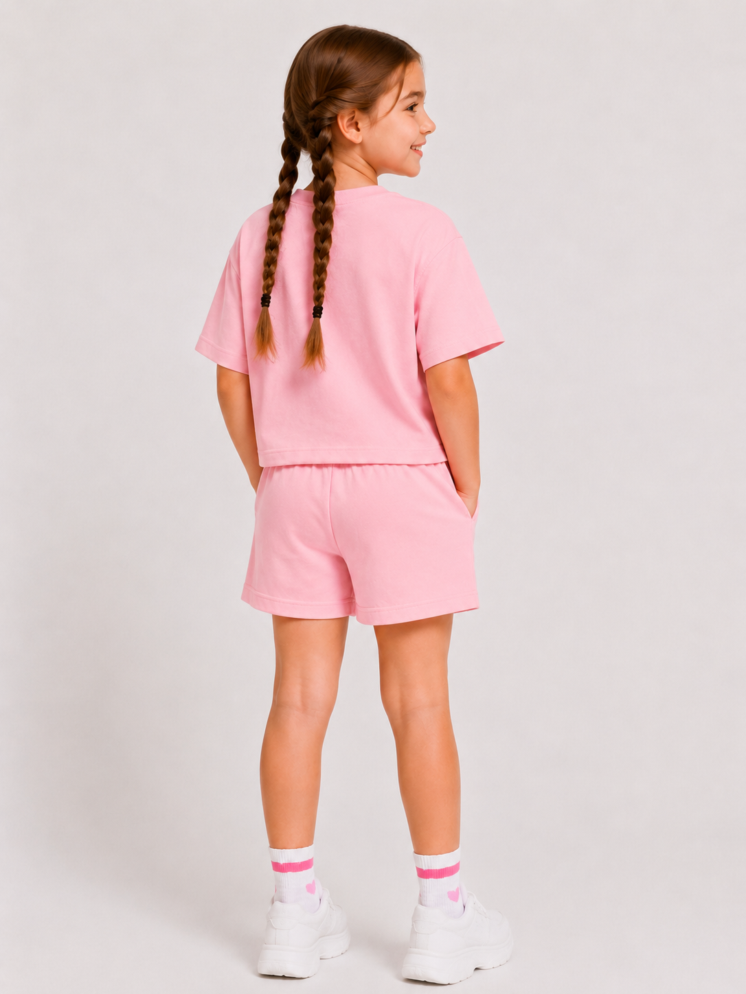 Ensemble Short & T-shirt Cerises & Nœud Enfant (Rose)