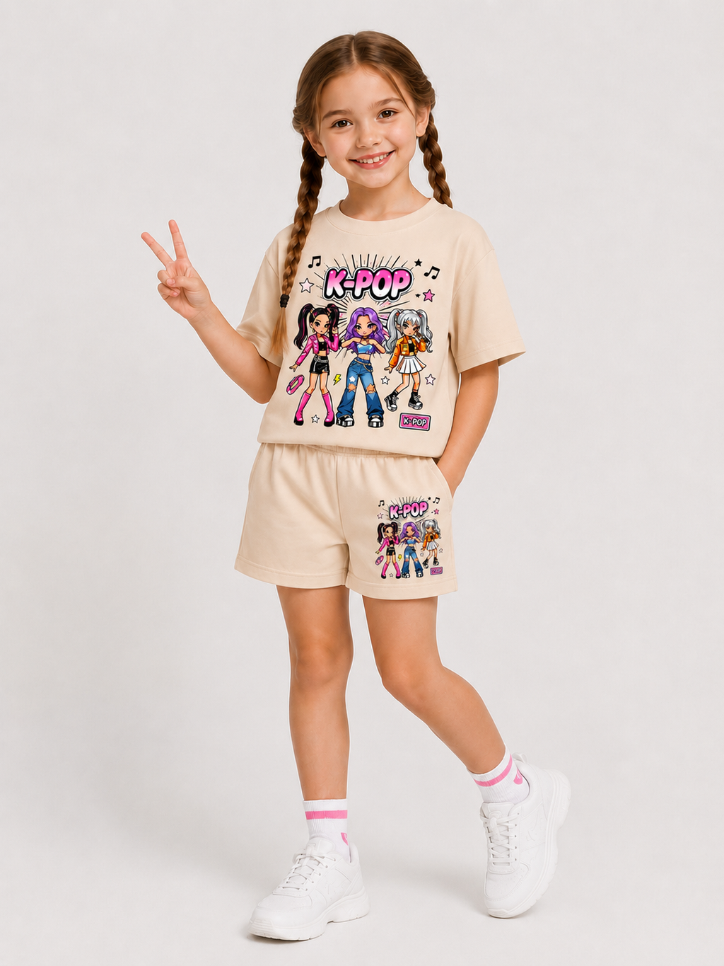 Ensemble Short & T-shirt K-PO Enfant (Beige)